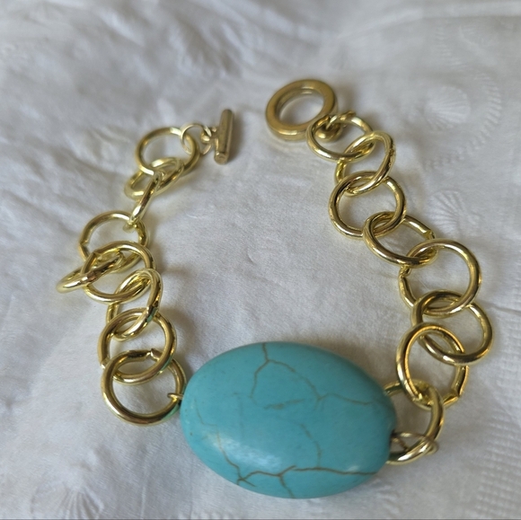 Jewelry - Rockcloud Turquoise aka Green Howlite Turquoise and Worry Stone, 8" BRACELET